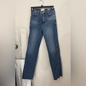 Denim raw cut frame skinny jeans frame Le Sylvie crop jeans dark denim wash jean